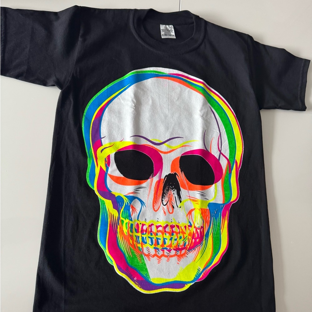 Graphic Skull T-Shirt - Black with Multicolor Design